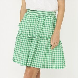 DRAPER JAMES RSVP Green & White Gingham Tiered Ruffle Skirt | SZ L